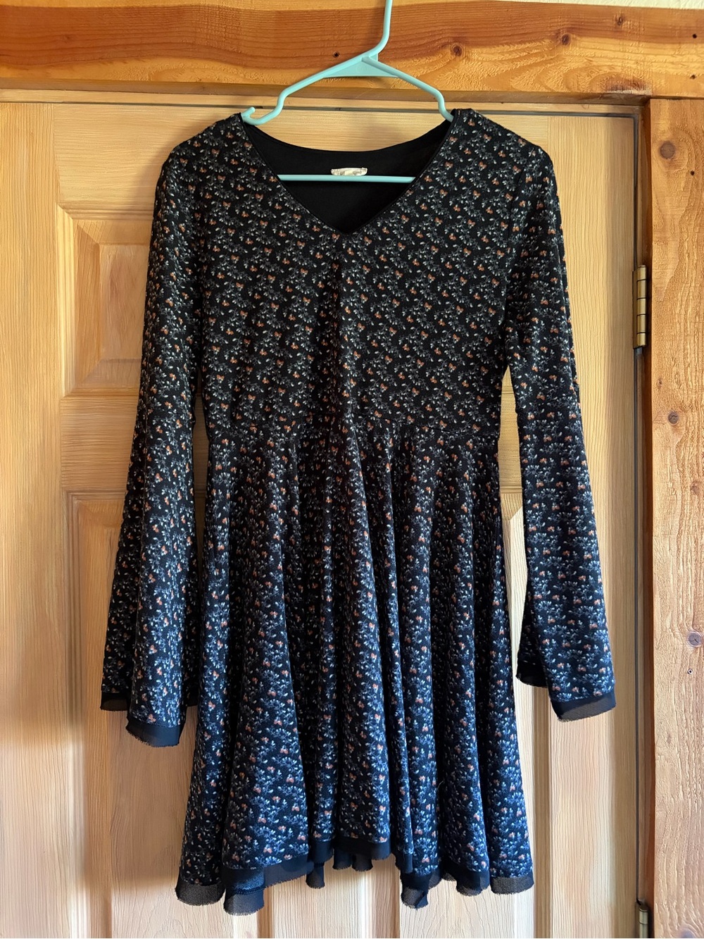 Black Floral V-Neck Bell Sleeve Dress